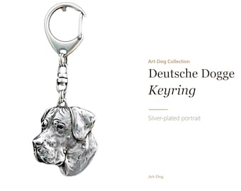 Great Dane Keychain, Silver Plated Head Keyring, Gift for Dog Lovers, Art-Dog