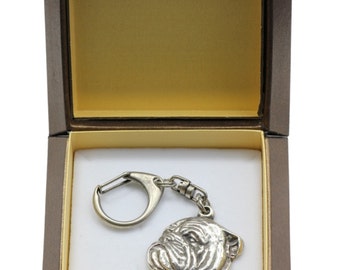 NEW, Bulldog, English Bulldog, dog keyring, key holder, in casket, limited edition, ArtDog . Dog keyring for dog lovers