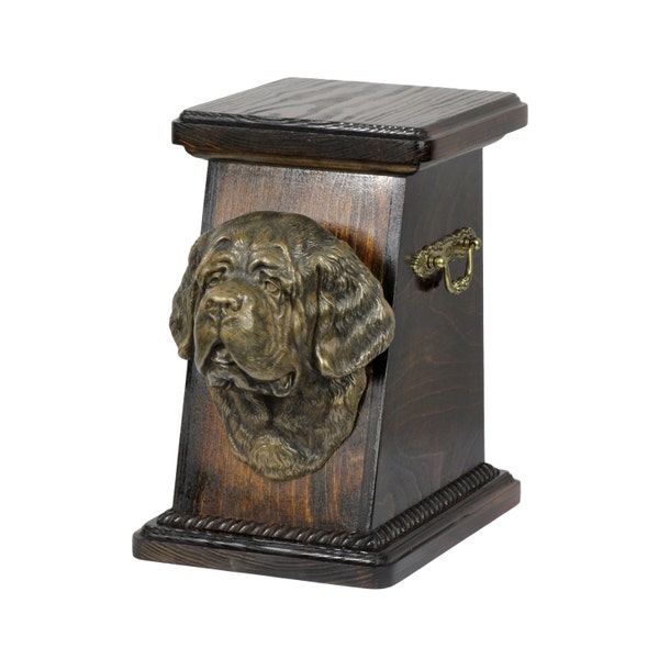 Urn for dog’s ashes with a St. Bernard, ART-DOG Cremation box, Custom urn.