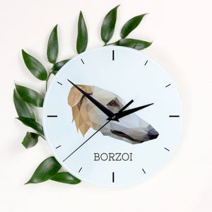 A clock with a Borzoi, Russian Wolfhound dog. A new collection with the geometric dog