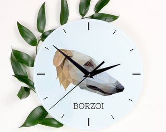 A clock with a Borzoi, Russian Wolfhound dog. A new collection with the geometric dog