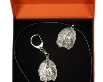 NEW, Afghan Hound, dog keyring and necklace in casket, PRESTIGE set, limited edition, ArtDog . Dog keyring for dog lovers