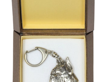 NEW, Boxer (toungue&pointed ears), dog keyring, key holder, in casket, limited edition, ArtDog . Dog keyring for dog lovers