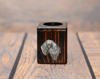 Black Russian Terrier  - Wooden candlestick with dog, souvenir, decoration, limited edition, Collection
