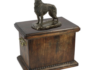 Urn for dog’s ashes with a Borzoi statue, ART-DOG Cremation box, Custom urn.