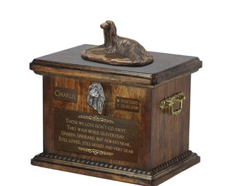 Afghan Hound - Exclusive Urn for dog ashes with a statue, relief and inscription. ART-DOG. Cremation box, Custom urn.