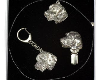 NEW, Tecker Wirehaired, dog keyring, necklace and clipring in casket, ELEGANCE set, limited edition, ArtDog . Dog keyring for dog lovers