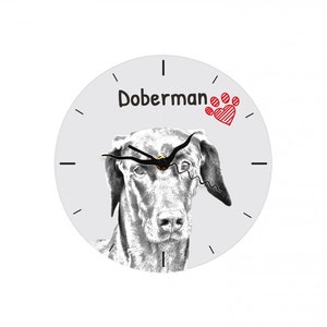 Dobermann uncropped, Free standing MDF floor clock with an image of a dog.