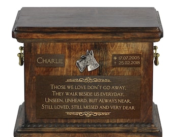 Urn for dog’s ashes with relief and sentence with your dog name and date - Scottish Terrier, ART-DOG. Cremation box, Custom urn.