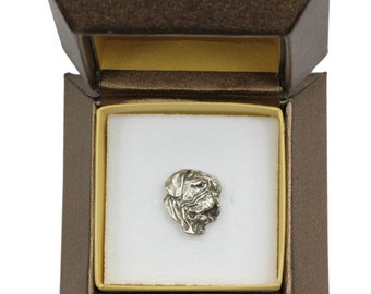 NEW, French Mastiff (head), dog pin, in casket, limited edition, ArtDog