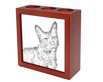 LaPerm  - Wooden stand for candles/pens with the image of a cat ! NEW COLLECTION!