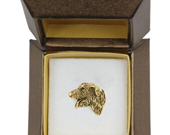 NEW, Irish Wolfhound, dog pin, in casket, gold plated, limited edition, ArtDog