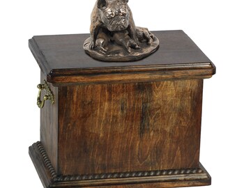 Urn for dog’s ashes with a French Bulldog mum statue, ART-DOG Cremation box, Custom urn.