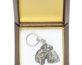 NEW, Lakeland Terrier, dog keyring, key holder, in casket, limited edition, ArtDog . Dog keyring for dog lovers