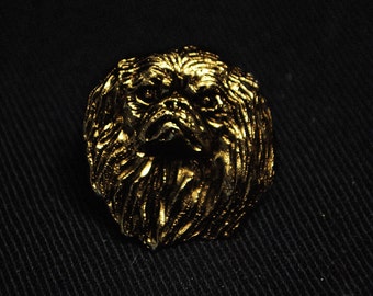 Pekingese (head), millesimal fineness 999, dog pin, limited edition, ArtDog