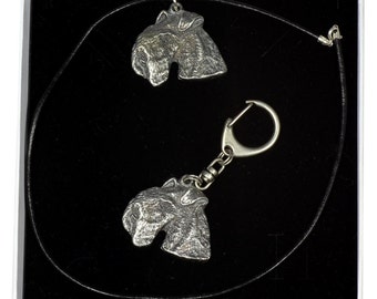 NEW, Lakeland Terrier, dog keyring and necklace in casket, ELEGANCE set, limited edition, ArtDog . Dog keyring for dog lovers