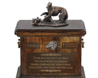 Borzoi - Exclusive Urn for dog ashes with a statue, relief and inscription. ART-DOG. Cremation box, Custom urn.