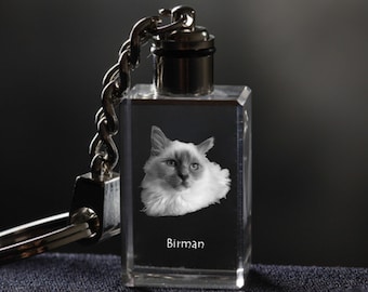 Birman cat, Cat Crystal Keyring, Keychain, High Quality, Exceptional Gift