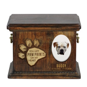Urna de cenizas de perro con placa de cerámica y descripción - Geométrico Bulldog americano, ART-DOG