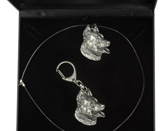 NEW, Beauceron, dog keyring and necklace in casket, DELUXE set, limited edition, ArtDog . Dog keyring for dog lovers