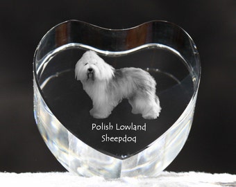 Polish Lowland Sheepdog, crystal heart with dog, souvenir, decoration, limited edition, Collection