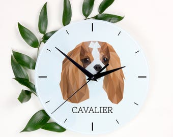 A clock with a Cavalier King Charles Spaniel  dog. A new collection with the geometric dog