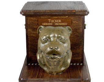 Staffordshire Bull Terrier Big Urn for Dog Ashes, Cutomizable urn, Urn for dog with statue, Dog memorial with sculpture