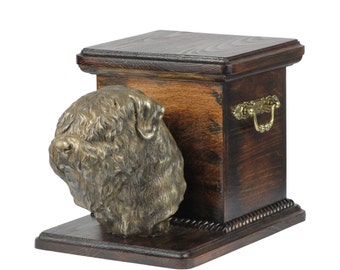 Urn for dog’s ashes with a standing statue -Black Russian Terrier, ART-DOG Cremation box, Custom urn.