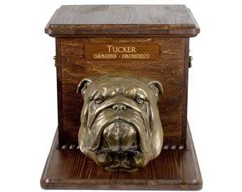 English Bulldog Big Urn for Dog Ashes, Cutomizable urn, Urn for dog with statue, Dog memorial with sculpture