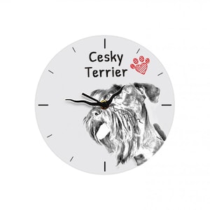 Cesky Terrier, Free standing MDF floor clock with an image of a dog.
