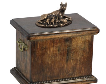 Urn for dog’s ashes with a Boxer mum statue, ART-DOG Cremation box, Custom urn.