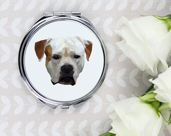 A pocket mirror with a American Bulldog dog. A new collection with the geometric dog