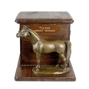 Arabisch paard Grote urn voor paardenas, Aanpasbare urn, Urn voor paard met standbeeld, Paardengedenkteken met beeldhouwwerk