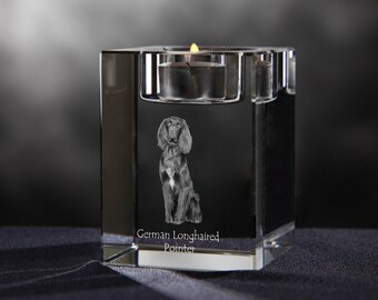 German Longhaired Pointer - crystal candlestick with dog, souvenir, decoration, limited edition, Collection