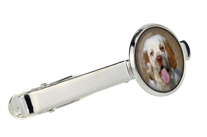 Handmade Men/'s jewellery Tie clip for dog lovers Clumber Spaniel Photo jewellery