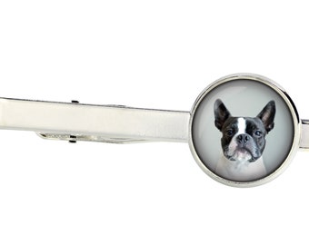 Boston Terrier. Tie clip for dog lovers. Photo jewellery. Men's jewellery. Handmade