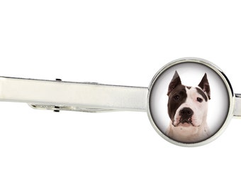 American Staffordshire Terrier. Tie clip for dog lovers. Photo jewellery. Men's jewellery. Handmade