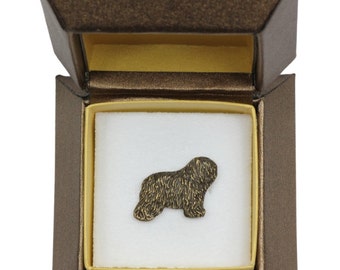 NEW, Polish Lowland Sheepdog Bobtail, dog pin, in casket, limited edition, ArtDog