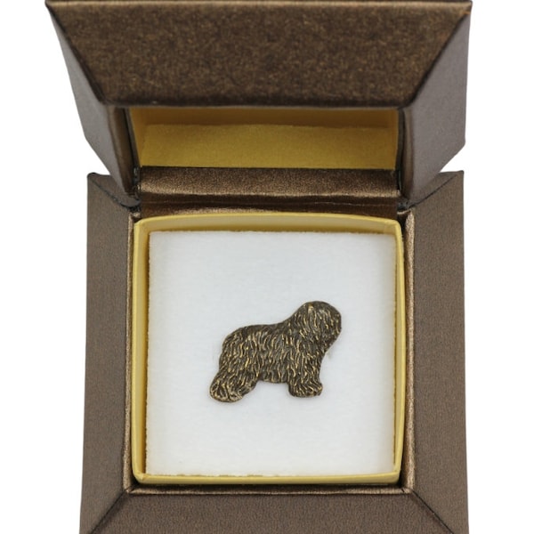 NEW, Polish Lowland Sheepdog Bobtail, dog pin, in casket, limited edition, ArtDog