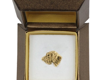 NEW, Irish Wolfhound, dog pin, in casket, gold plated, limited edition, ArtDog