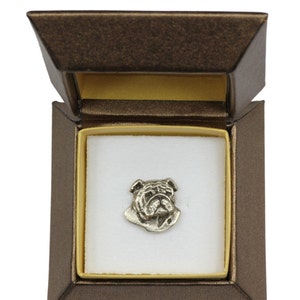 NEW, Bulldog, English Bulldog (head), dog pin, in casket, limited edition, ArtDog