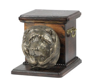 Urn for dog’s ashes with a standing statue -Caucasian Shepherd Dog, ART-DOG Cremation box, Custom urn.