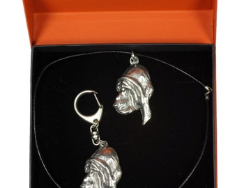 NEW, Bloodhound, dog keyring and necklace in casket, PRESTIGE set, limited edition, ArtDog . Dog keyring for dog lovers