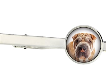 Shar Pei. Tie clip for dog lovers. Photo jewellery. Men's jewellery. Handmade