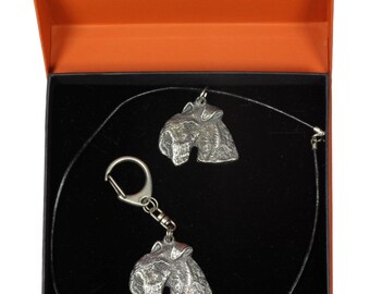 NEW, Lakeland Terrier, dog keyring and necklace in casket, PRESTIGE set, limited edition, ArtDog . Dog keyring for dog lovers