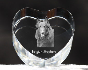 Belgian Shepherd, Malinois, crystal heart with dog, souvenir, decoration, limited edition, Collection