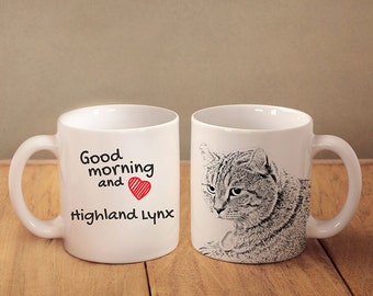 Highland Lynx - mug with a cat and description:"Good morning and love..." High quality ceramic mug. Dog Lover Gift, Christmas Gift