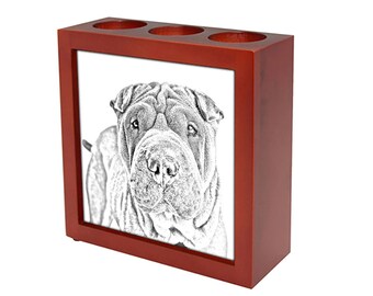 Shar-Pei - Wooden stand for candles/pens with the image of a dog ! NEW COLLECTION!