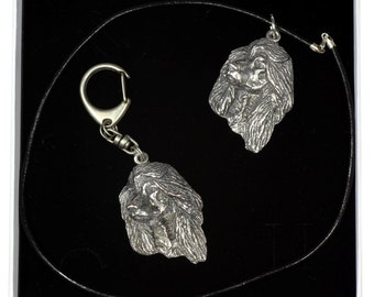 NEW, Afghan Hound, Ogar Afgan, Tazhi Spay, dog keyring and necklace in casket, ELEGANCE set, limited edition, ArtDog