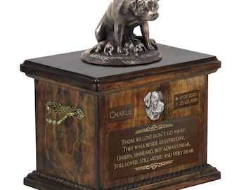 Rottweiler mother - Exclusive Urn for dog ashes with a statue, relief and inscription. ART-DOG. Cremation box, Custom urn.